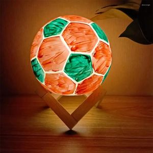 Night Lights Soccer Lamp Table Dimmable LED Light Battery Solid Wood Base Warm Mood Lighting For Bedside Bedroom Study Kids Gift