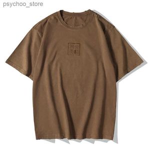 Herr t-shirts lyprerazy män kinesisk karaktär tryck t skjortor hip hop casual tops tees sommar vintage apa king broderi brun tshirt q240130