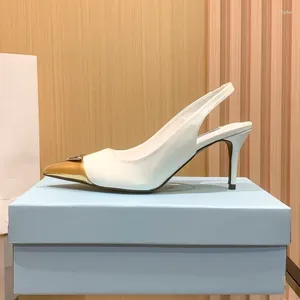 Sandals Women High Heel 2024 Brand Gold Pointed Pumps Elastic Ankle Strap Thin 8cm Shallow Sexy Banquet Club Women's