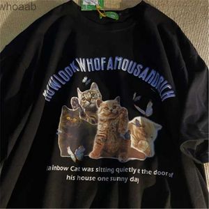 メンズTシャツ夏の女性Tシャツヒップホップ子猫プリントストリートウェア特大Tシャツ半袖