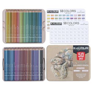 Kalour 50カラーメタリック色の鉛筆を描くスケッチセットセットカラーペンシルのプロフェッショナルアーティスト240123