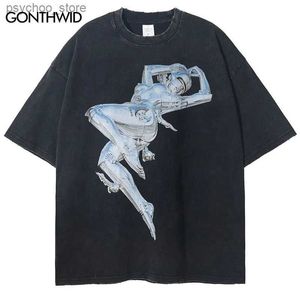 Męskie koszulki Vintage Tshirt Streetwear Y2K Hip Hop Retro Robot Graphic Print Druk T-shirt Harajuku punkowy gotycki luźne letnie topy modowe Q240130