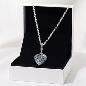 2020 Jul Sparkling Blue Moon and Stars Heart Necklace 925 Sterling Silver Jewelry Chain Pendant Halsband för kvinnor Män Q012259H