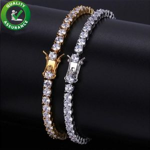 Mensarmband Iced Out Diamond Tennis Chain Armband Hip Hop Jewelry Copper Material Gold Silver Rose Color Box Clas CZ Bangle L3003