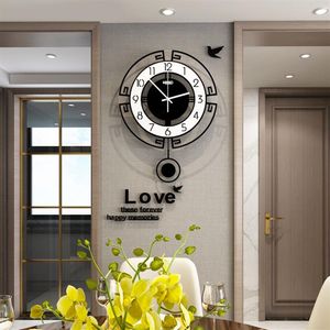 Swing Acrylic Quartz Silent Round Wall Clock Modern Design 3D Digital Pendulum klockklockor vardagsrum Heminredning Shining Y23366