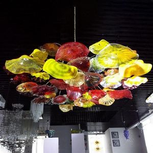 Nova chegada mão de vidro soprado iluminação teto arte decorativa flor lustre luz italiano murano placas vidro pingente chandelie189l