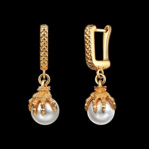 Earrings HOYON Yellow Gold Color Pop Dragon Claw Hip Hop synthetic Pearl Earrings For Men Party Jewelry Free Shipping