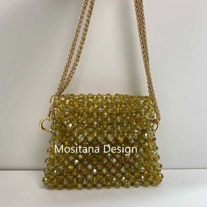 Sacos de noite Bolsa de contas de cristal especial artesanal feminina bolsas de ombro corrente de metal festa de noite de luxo 2024 verão novo blingbling personalizável