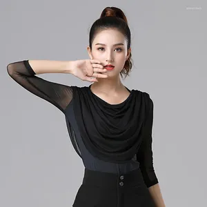 Stage Wear Elegant Slim Fit Ruffle Tassels Tops Dance Sports Costume Women Latin Top Waltz Adult Modern Solid Color Samba Clothing