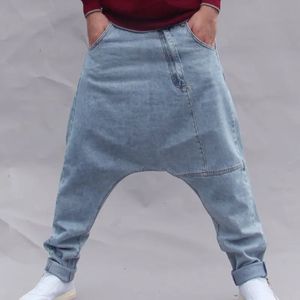 Plus Size S-4XL Men Jogger Jeans Spring Autumn Winter Fashion Loose Drawstring Elastic Long Denim Harem Pants Drop Crotch Baggy 240124