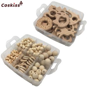 Crystal 2 boxed Best Quality Wood Baby Teether Nursing Jewelry Beech wooden animal Geometry Beads Creative en Rings