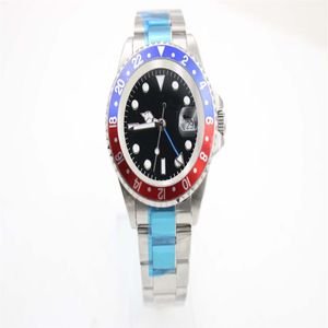 Zegarek mechaniczny mężczyzn 116710 Business Casual Nowoczesne srebrne białe stal ze stali nierdzewnej Blue Red Rim Black Dial 4-Pin Calendar275s