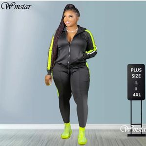 Plus Size S-4XL 2 Piece Set Women Fall Clothes Sweatsuit Joggers Outfit Zip Top Sweatpants Tracksuit grossist Drop 240124