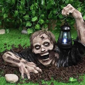 Zombie-Laterne, Kunstharz, Zombie-Gartenstatuen, Horrorfilm, Hof, Garten, Rasenzwerge, Halloween-Außendekoration, Zombie-Statue mit Batterie, 240119