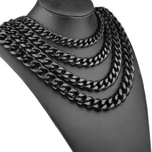 Tisnium-Edelstahlketten-Halskette für Männer, schwarze Farbe, Herren-Halskette, kubanischer Schmuck, Geschenke, Schwanzkette, 12, 15, 17, 19 mm, 256 m
