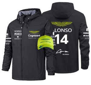 Nuove giacche da uomo per uomo Aston Martin Team Uniform No. 14 Alonso Supporter Biker Bomber Jacket Formula One Racing Suit Moto antivento Top Windbreakers regalare cappello