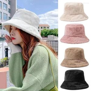 Berets Faux Fur Fluffy Bucket Chapéus Mulher Homens Outono Inverno Ao Ar Livre Quente Macio Veludo Aba Larga Chapéu Casual Pescador Moda Panamá Cap