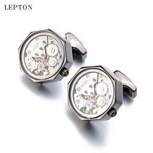 Запонки Lepton Функциональные часы Запонки со стеклом Лидер продаж Нержавеющая сталь Стимпанк Шестерня Механизм часов Запонки для мужчин