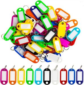 Chaveiros 100 x plástico colorido chave fobs bagagem id tags etiquetas anéis com cartões de nome para muitos usos - grupos de chaves