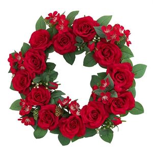 Decorative Flowers & Wreaths Artificial Rose Wreath Spring Summer For Front Door Farmhouse Window Wall Wedding Party Home Decor302a