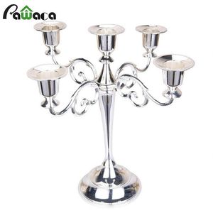 Srebrny złoto 3 5 ramion metalowy uchwyt świecznika Pillar Candle Holder Biała świeca stojak ślubny świecznik Candelabra Decor Y193K