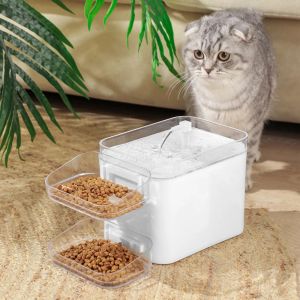 Feeders USB Automatic Water Fountain Cat Dog Drinking Bowl with Double Food Bowl LED Light Automatic Pet Feeder Auto Feeder Bowl