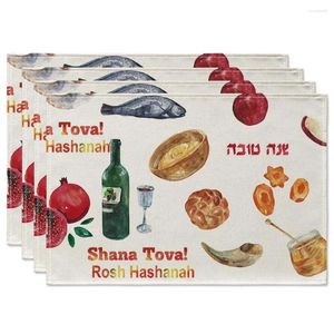 Tischsets Shana Tova Essen Rosh Hashana Leinen Tischsets Jüdische Party Küchenzubehör Wein Shofar Aquarell für Esszimmer Dekor