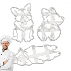 ベーキング型3PCS漫画子犬クッキーカビ3D動物パターンウェーハ串プラスチックプレススタンプフォンダンアイシングビスケットカッターセット
