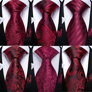 DiBanGu Men Tie Red Wine Paisley Design Silk Wedding For Hanky Cufflink Set Fashion Bussiness Party Drop 240122