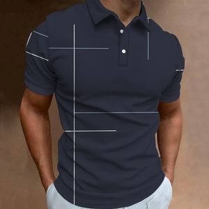Simple mens polo shirt 3D line printed fashionable mens summer casual short sleeved loose oversized sports shirt street top 240130