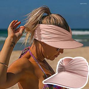 Wide Brim Hats Women Summer Fashion Visor Hat Anti-UV Elastic Empty Top Sun Candy Color Outdoor Beach Sports Sunscreen Cap For Ladies