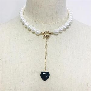 Ожерелье из пресноводного жемчуга ручной работы с короткими украшениями на шею, подвеска из черного камня, банкетная свадьба, женская гламурная одежда, аксессуары Ne308f