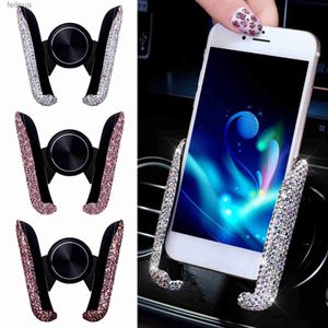 Suporte de montagem de telefone celular Suporte de telefone de carro feminino diamante cristal clipe de montagem de ventilação de ar de carro suporte de telefone móvel suporte no suporte de carro acessórios interiores YQ240130