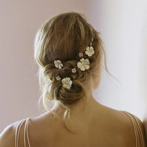 Personliga tillbehör, fashionabla guldpläterade blomsterlinje hårklipp, brudsmyckesuppsättning, kvinnors instagramstil