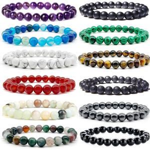 Fios frisados 8mm pedras preciosas pulseiras para homens mulheres pedra cura grânulo semiprecioso estiramento redondo cristal unisex gota deli amajewelry zz