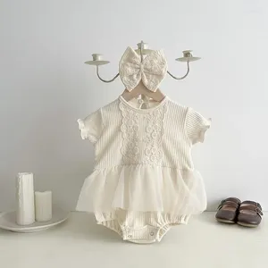 Rompers Milancel 2024 SummerBaby Girls Closes Toddler Lace Bodysuit Infant One Piece withヘッドバンド