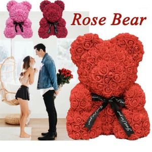 35 cm 23 cm romantyczne urocze 3D Solid Rose Flowers Bear Wedding Decoration Prezenty Walentynki Prezenty dla dziewczyny1248W