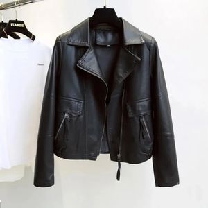 Spring Autumn Vintage Faux Leather Jacket Women Brown Moto Biker Coats Casual Streetwear Zipper Pu Outwear 240125