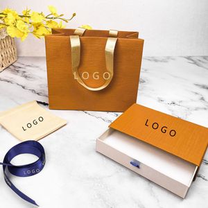 Designer Jewelry Boxes Fashion Orange Pull-out Universal Set Ring Case Necklace Bracelets Jewelry Display Packaging Gift Box With Certificate