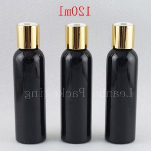 120 ml leere runde schwarze Flüssigseifen-Lotion-Kosmetikflaschenbehälter Gold-Aluminium-Scheibendeckel, Metallkappen-Lotionsflaschen 4 Unzen Vniot