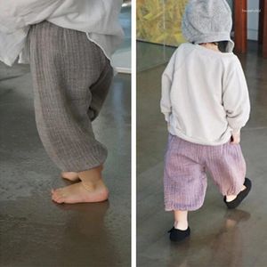 Trousers Children's Clothing Spring Summer Boys Girls Korean Anti-mosquito Cotton Linen Wrinkled Yarn Bloomers Baby Pants Drop