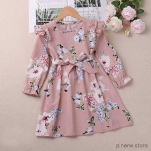 Girl's Dresses Humor Bear French Round Neck Dress Long Sleeve Printed Waistband with Unique Style Party Princess Dress Vestidos 3-7 Y