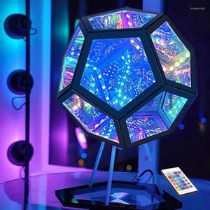 Gece Işıkları Noel Sonsuz Dodecahedron Renk Sanatı Işık USB Şarj Dekoratif Lamba Ana Dekek Dekorasyon Estetik Oda Dekor