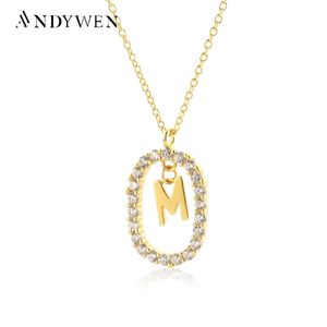 Andywen 925 Sterling Silver Gold White Zircon M S C K Letters Pendant Bet Initial Long Chain Necklace Women Wedding 240122