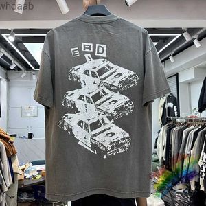 Men's T-Shirts Washed ERD T Shirt Men Women Cartoon Car Print Tee Top Streetwear Oversized Vintage T-Shirt 240130