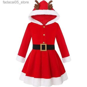 Thema Kostüm Baby Mädchen Weihnachten Elch Mit Kapuze Kommen Rot Santa Claus Langarm Prinzessin Kleid Mit Kapuze Weihnachten Outfits Q240130