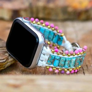 Braccialetti Creativo Blu Pietre Imperatore Cinturino per Apple Watch Cinturino per Apple Watch vegano bianco in pietra naturale cilindrica fatto a mano Dropshipping