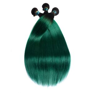 Ombre 1b/grön brasiliansk rak mänsklig remy jungfru hår väver 100g/bunt dubbel wefts 3bunds/parti