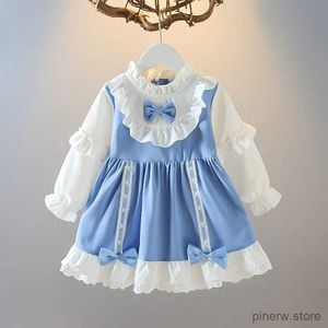 Vestidos da menina primavera outono criança meninas vestido azul arco plissado vestidos bebê menina a linha saia vestido de princesa para meninas idades 1 a 4