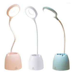 Bordslampor LED-laddning Stepless Dimning Desk Light Eye Protection Learning Multifunktionsfäste Penhållare Lampa